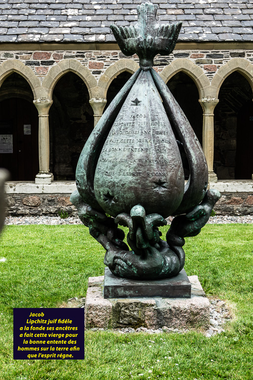 Inscription on rear of Virgin given by Lipchitz to Abbey on Iona