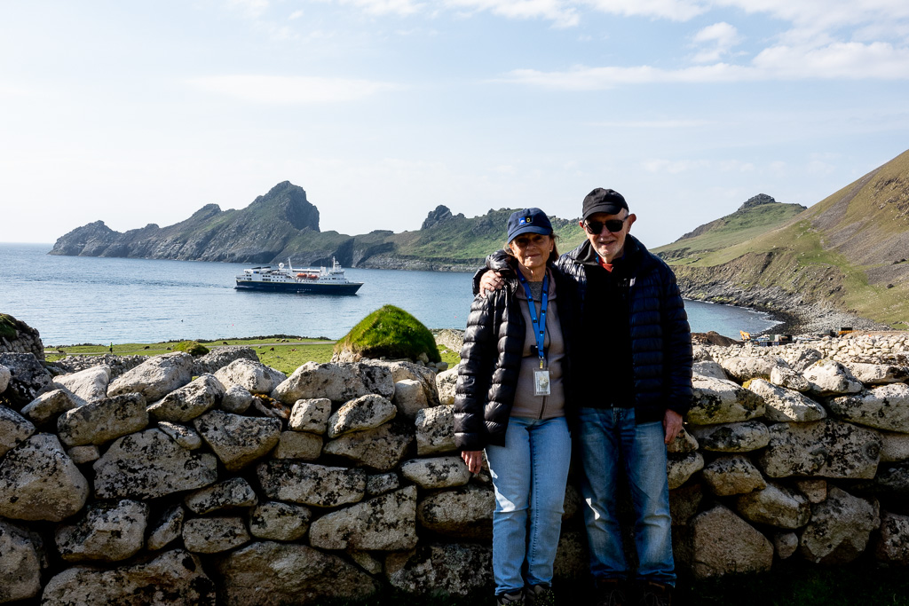 Us on St Kida (Our boat in the Harbor)